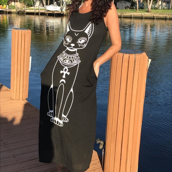 For The Goddesses Only (Kidding) Dresses & Skirts - Sphinx Egyptian Graphic Maxi Dress Black